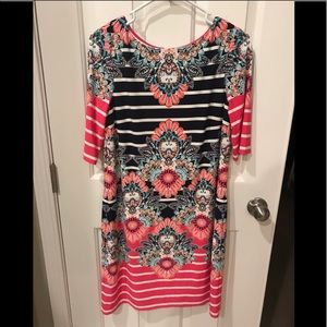 Eliza J Pink/Blue Striped Floral Shift Dress 14